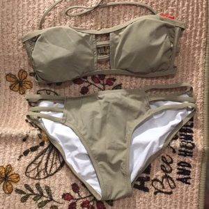 Red Carter cage front swimsuit, adjust halter XS